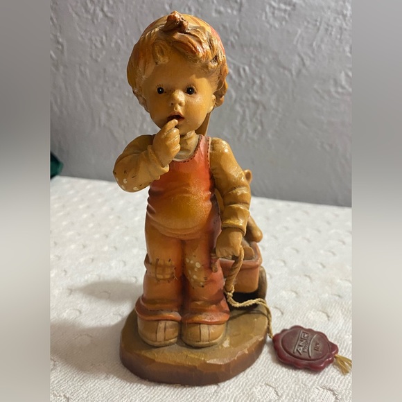 ANRI Sarah Kay  4" “Finding Our Way”Boy with a Wagon and a Teddy Bear - Picture 2 of 16